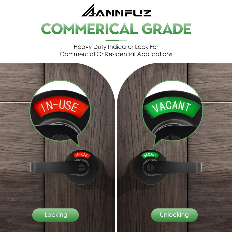 ANNFUZ Privacy Lever Lock with in-Used Or Vacant Indicator,Bathroom Handle Door Lock with Occupied Sign for Men/Woman Restrooms,Commerical ANSI Grade 2,Perfect for Public Washrooms (Matte Black) - Image 5